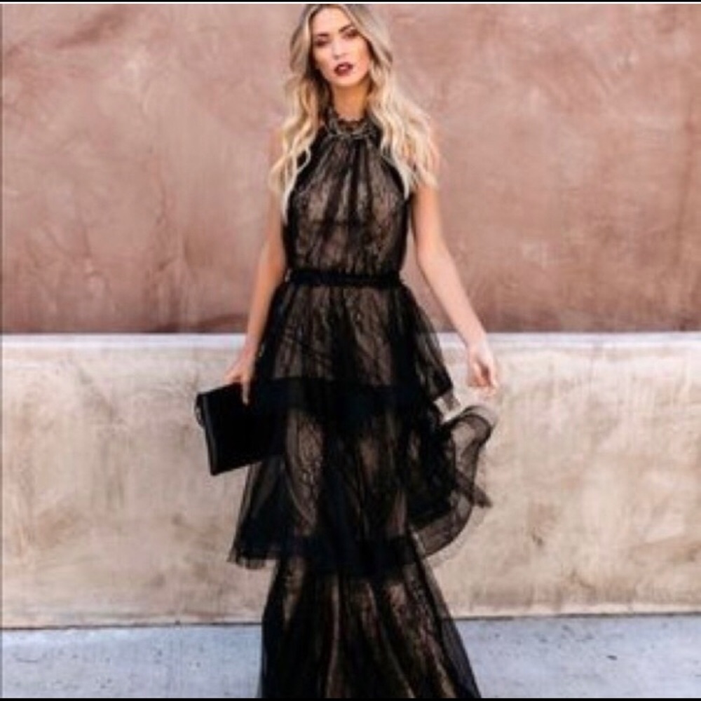 Vici Collection Dolce Tiered Black  Lace Dress S